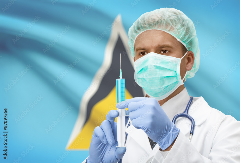 Doctor with syringe in hands and flag on background series - Saint Lucia Doctor with syringe in hands and flag on background series - Saint Lucia