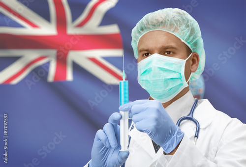 Doctor with syringe in hands and flag on background series - Saint Helena