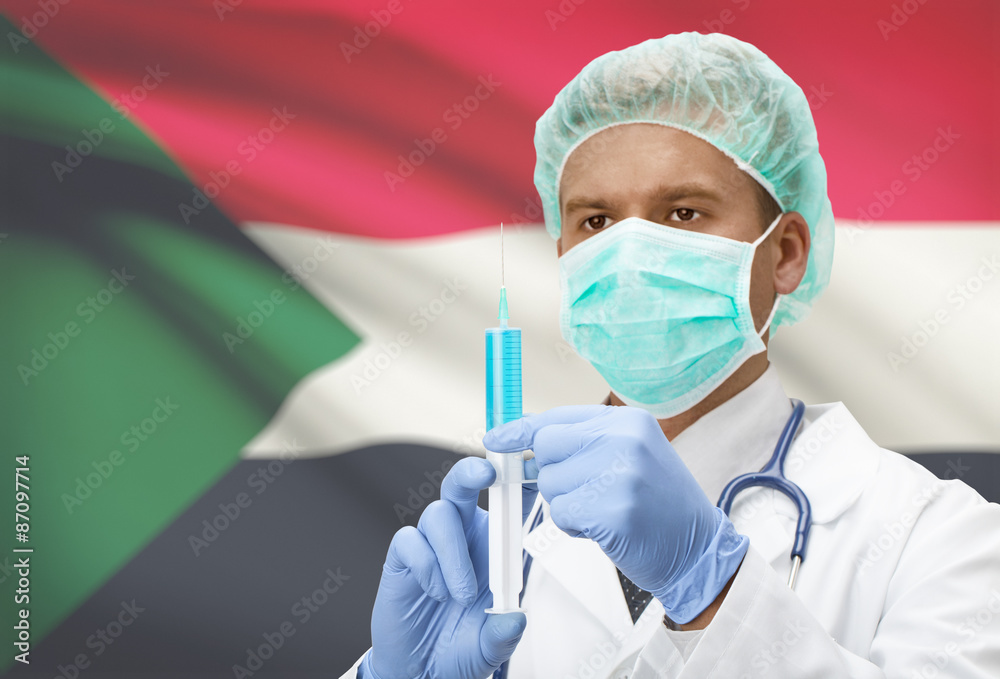 Doctor with syringe in hands and flag on background series - Sudan Doctor with syringe in hands and flag on background series - Sudan