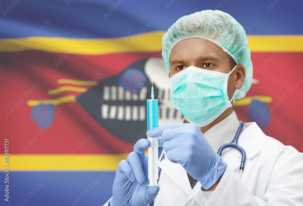 Doctor with syringe in hands and flag on background series - Swaziland Doctor with syringe in hands and flag on background series - Swaziland