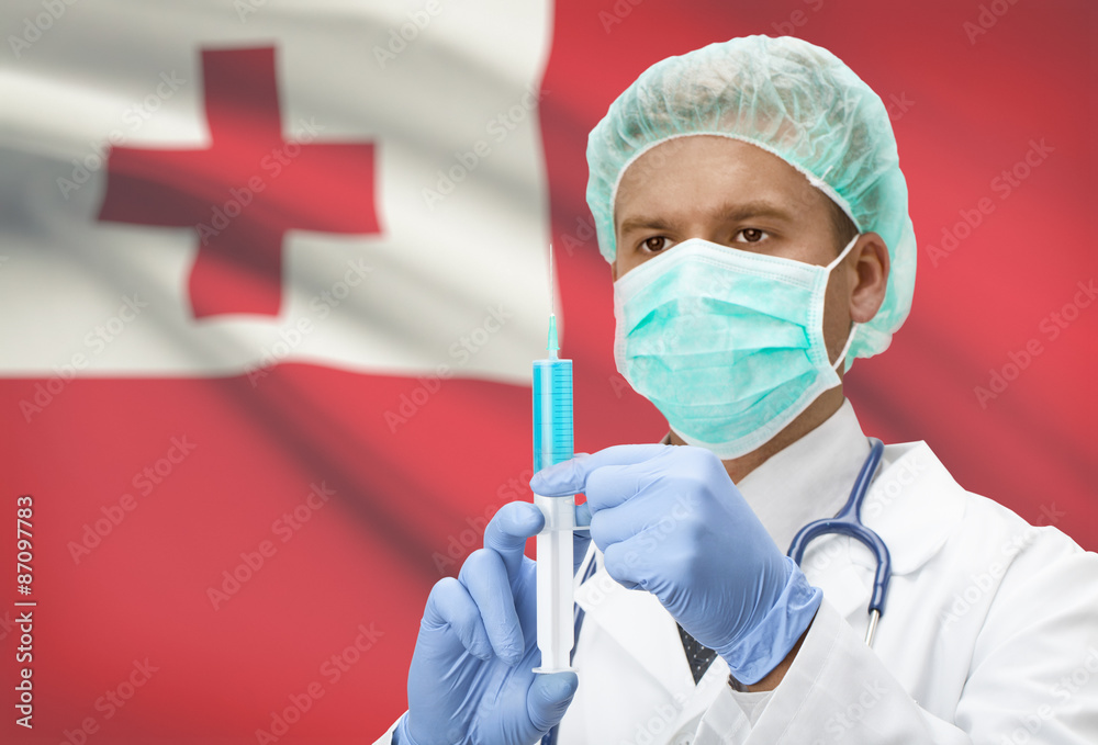 Doctor with syringe in hands and flag on background series - Tonga Doctor with syringe in hands and flag on background series - Tonga