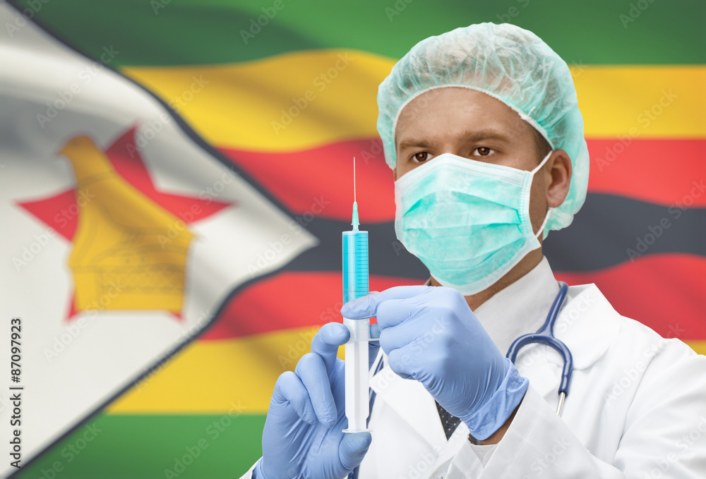 Doctor with syringe in hands and flag on background series - Zimbabwe Doctor with syringe in hands and flag on background series - Zimbabwe