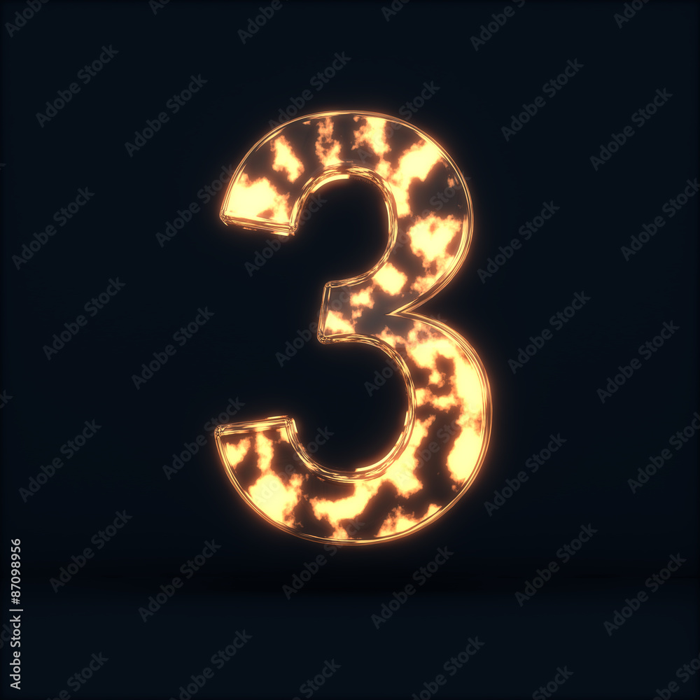 Glass glowing fire digit three symbo Glass glowing fire digit three symbo