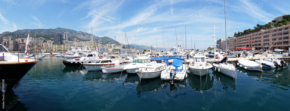 Fototapeta premium Panoramic View of Boats in Monaco Harbor