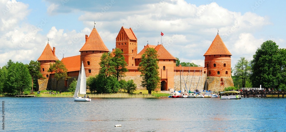 Galves lake,Trakai old red bricks castle view Galves lake,Trakai old red bricks castle view