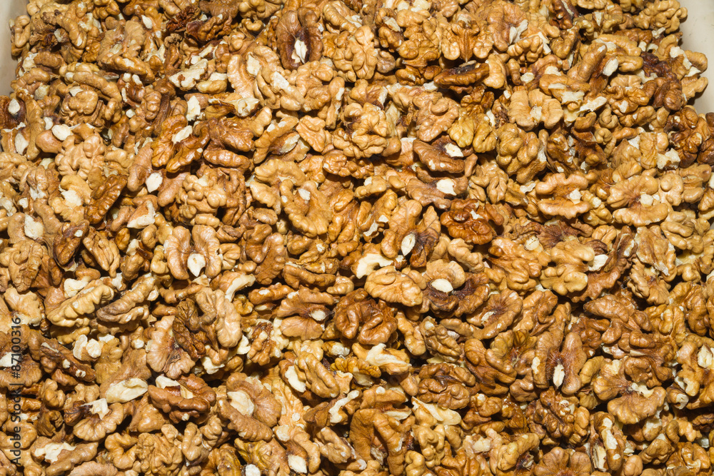 Crispy walnut seeds on an open air food market. Crispy walnut seeds on an open air food market.