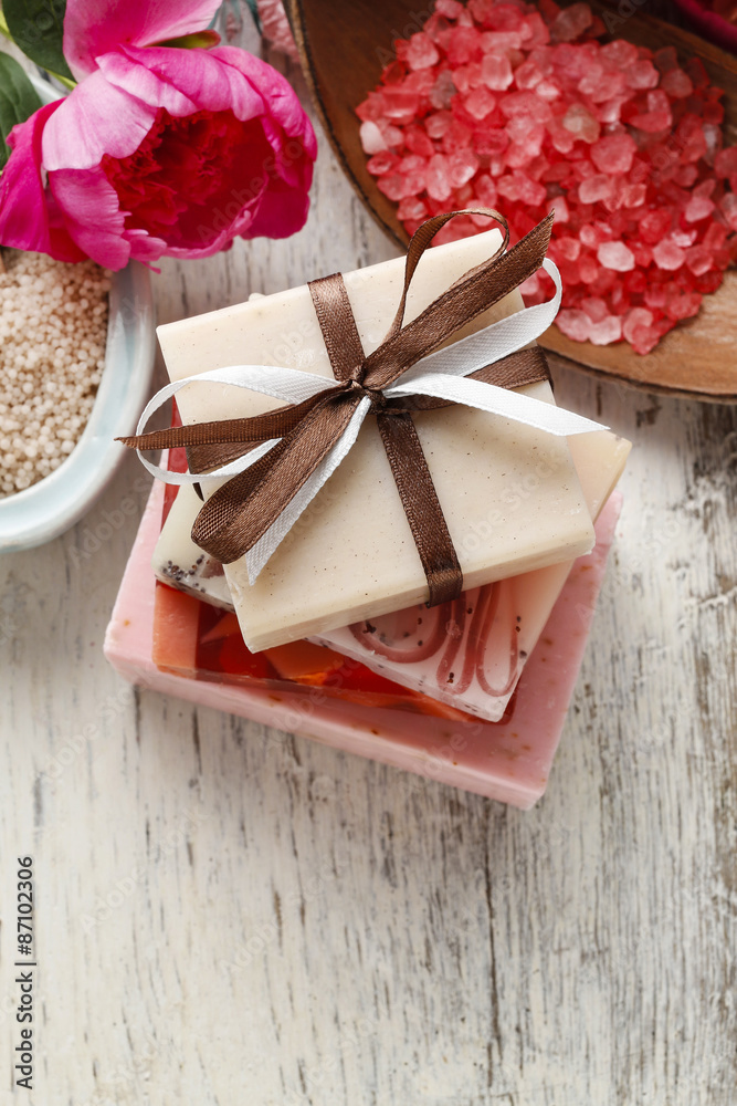 Bars of handmade soap and other natural cosmetics Bars of handmade soap and other natural cosmetics