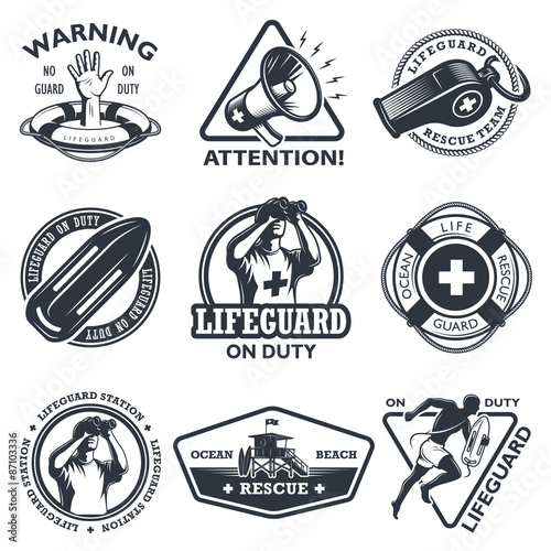 Set of vintage lifeguard emblems