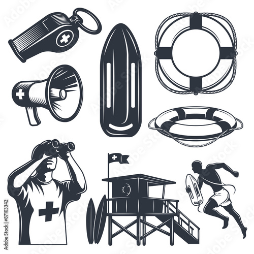 Set of vintage lifeguard elements