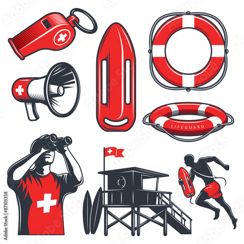 Set of vintage lifeguard elements photo