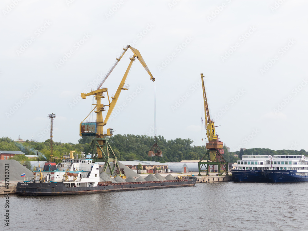 Dockside crane barge ship rubble