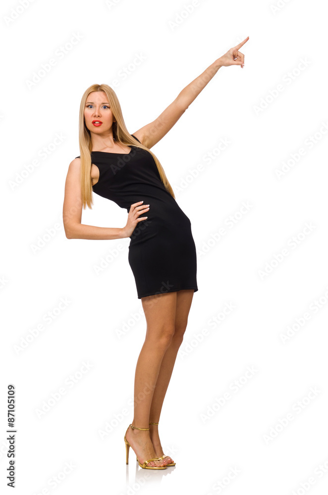 Young pretty woman in mini black dress isolated on white Young pretty woman in mini black dress isolated on white
