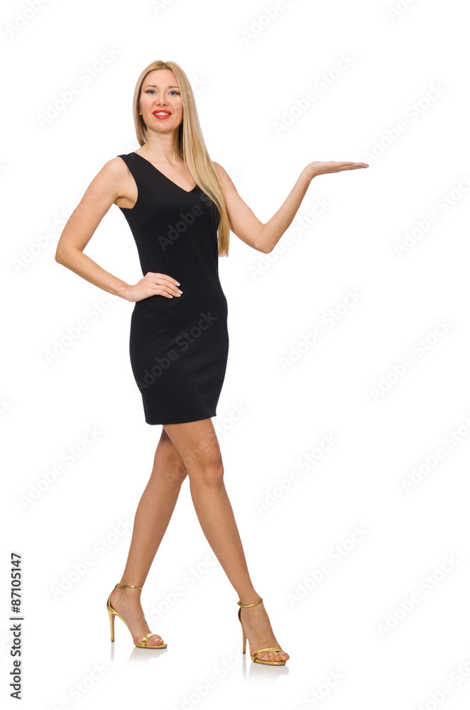 Young pretty woman in mini black dress isolated on white Young pretty woman in mini black dress isolated on white