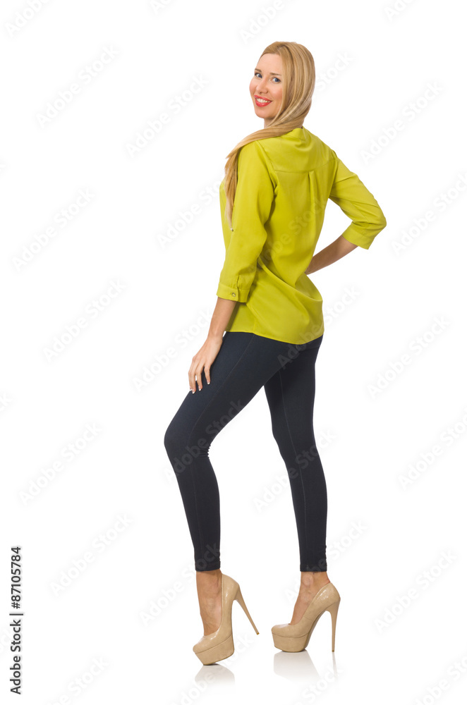 Woman in yellow shirt isolated on white Woman in yellow shirt isolated on white