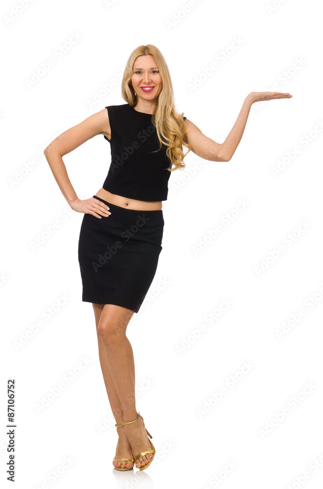 Pretty girl in black mini dress isolated on white Pretty girl in black mini dress isolated on white