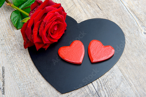 black and red hearts and rose for Valentine s day