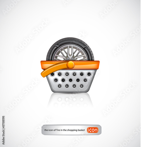 The icon of tire in a shopping basket