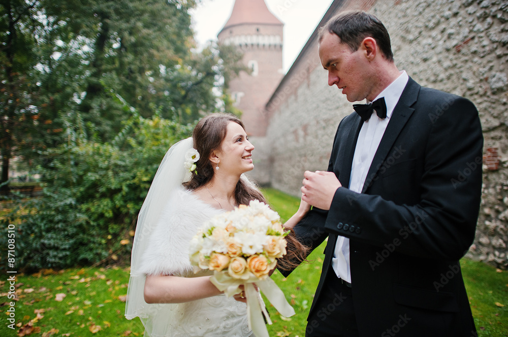 Just married in autumn park Just married in autumn park