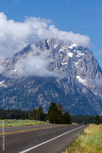 Low-lying clouds over the main road through Grand Teton National Park in Wyoming © Martha Marks