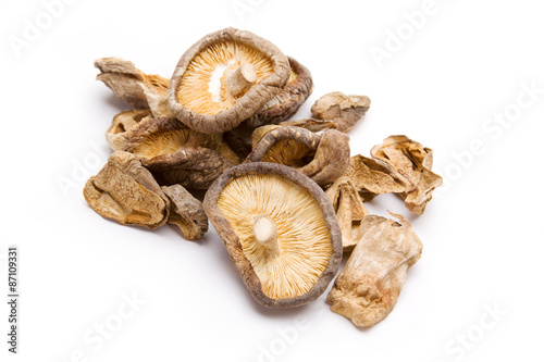 Dried Shiitake Mushrooms – Dried shiitake mushrooms on a white background.