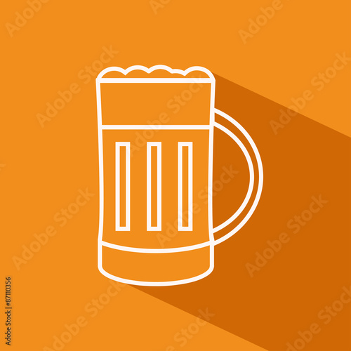 Vector flat outline icon of pint of beer on the orange background with shadow
