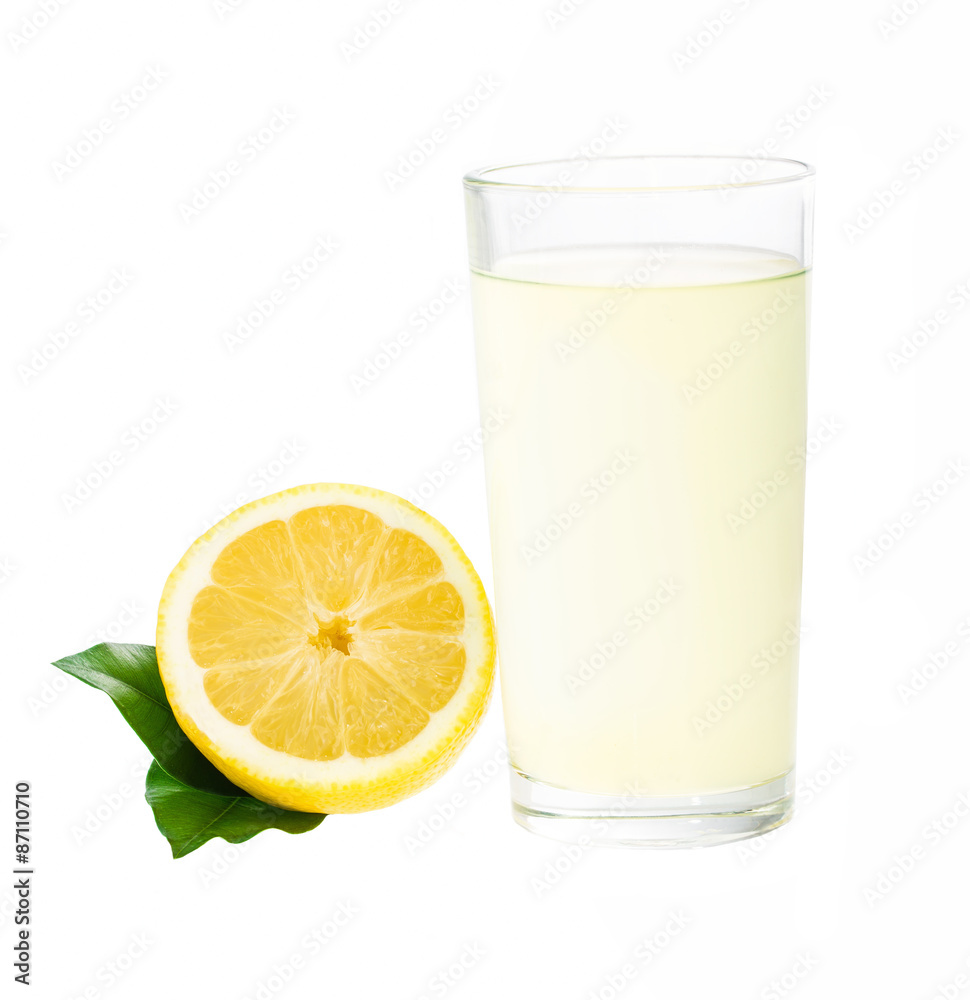 Fresh lemonade with lemon isolated