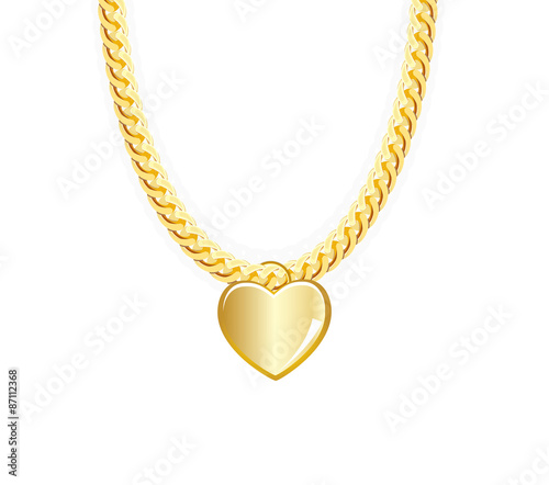 Gold Chain Jewelry Whith Heart. Vector Illustration.