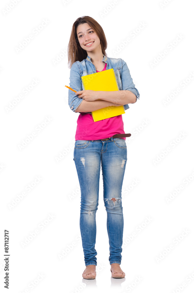 Student girl with books on white Student girl with books on white
