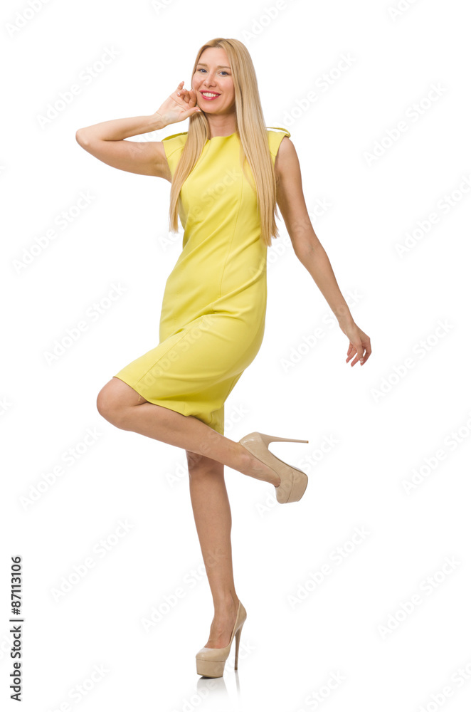 Pretty fair girl in yellow dress isolated on white Pretty fair girl in yellow dress isolated on white