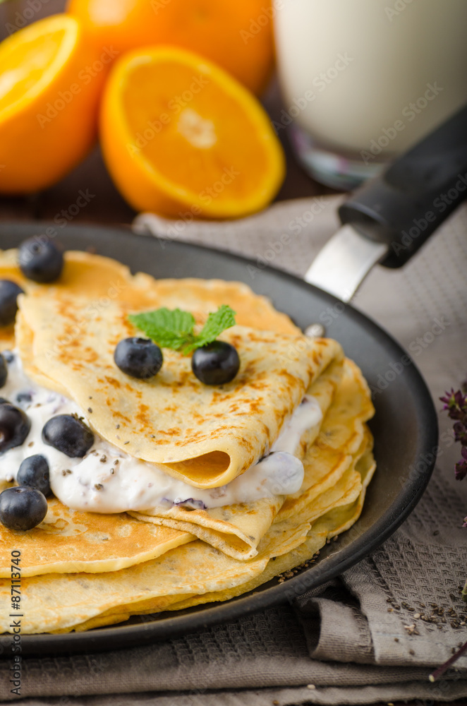 Healthy chia pancakes with blueberries