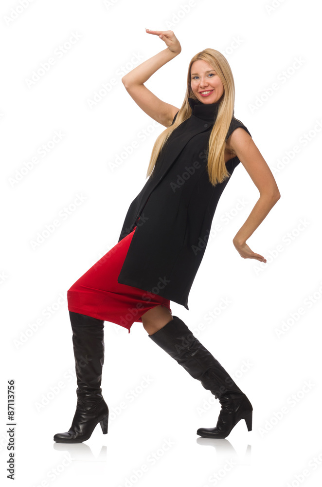 Pretty young girl in bordo skirt isolated on white Pretty young girl in bordo skirt isolated on white