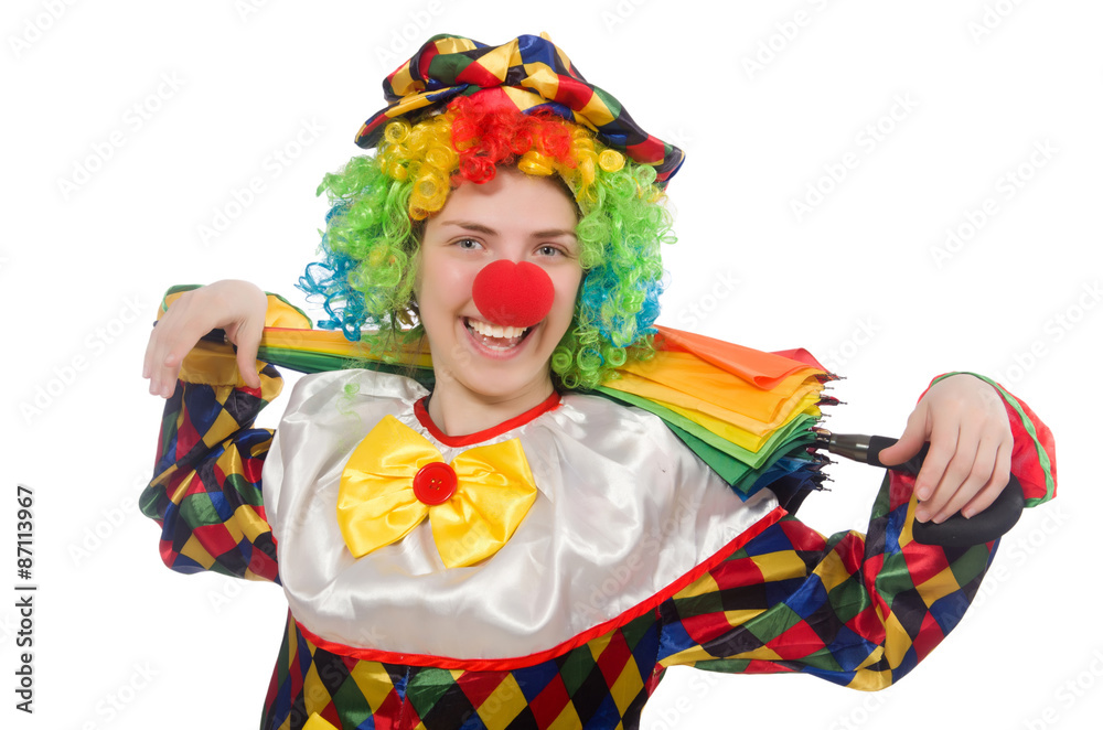 Clown with umbrella isolated on white Clown with umbrella isolated on white