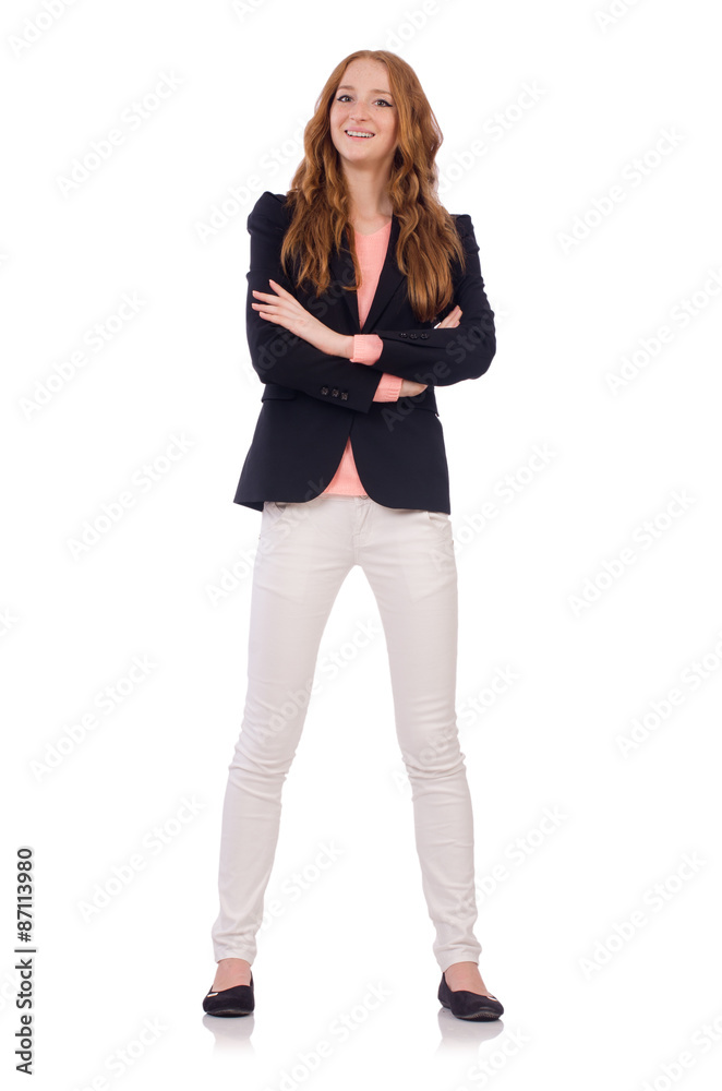 Cute smiling girl in black jacket isolated on white Cute smiling girl in black jacket isolated on white