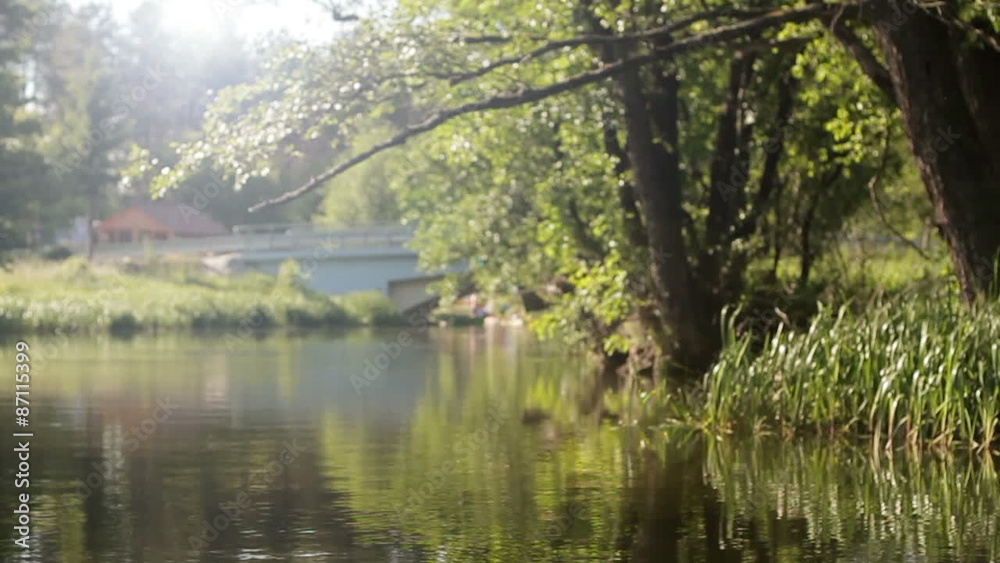 Summer landscape with river and sun, slow motion Summer landscape with river and sun, slow motion