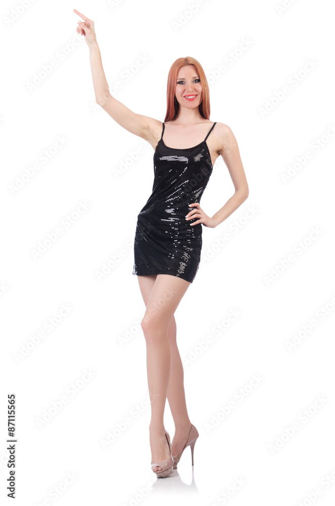 Young tall woman in black dress isolated on white Young tall woman in black dress isolated on white