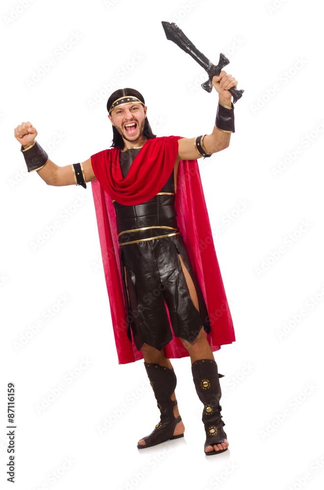Gladiator posing with sword isolated on white Gladiator posing with sword isolated on white