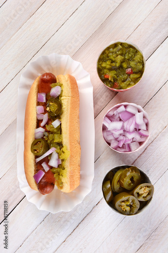 Hot Dog With Relish Onions Peppers