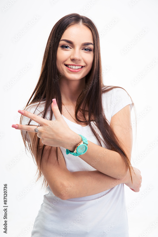 Woman showing two fingers or victory gesture Woman showing two fingers or victory gesture