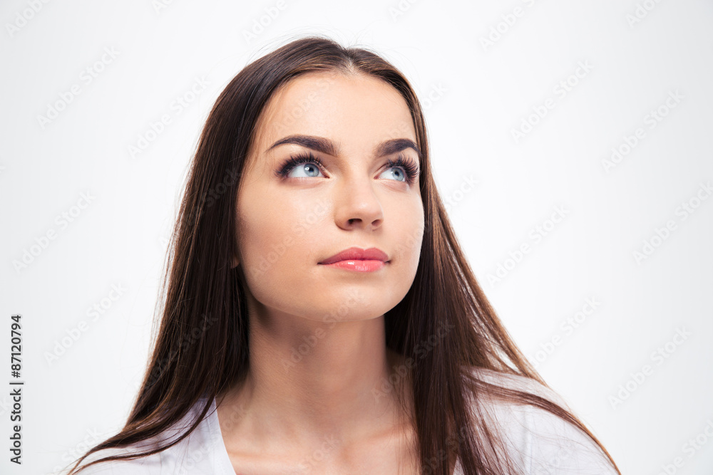 Cute pensive woman looking up Cute pensive woman looking up