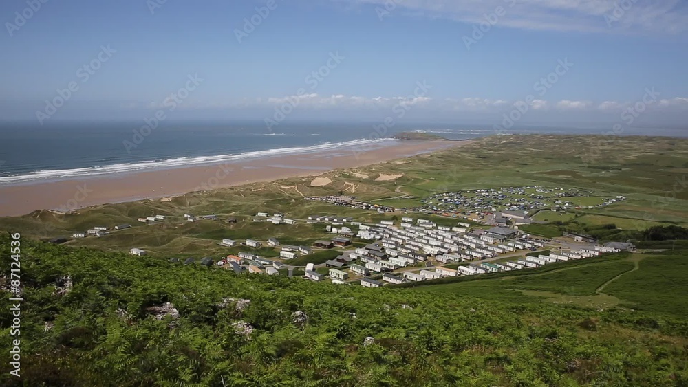 View from Rhossili Down to Burry Holms and Hillend The Gower peninsula Wales UK 
