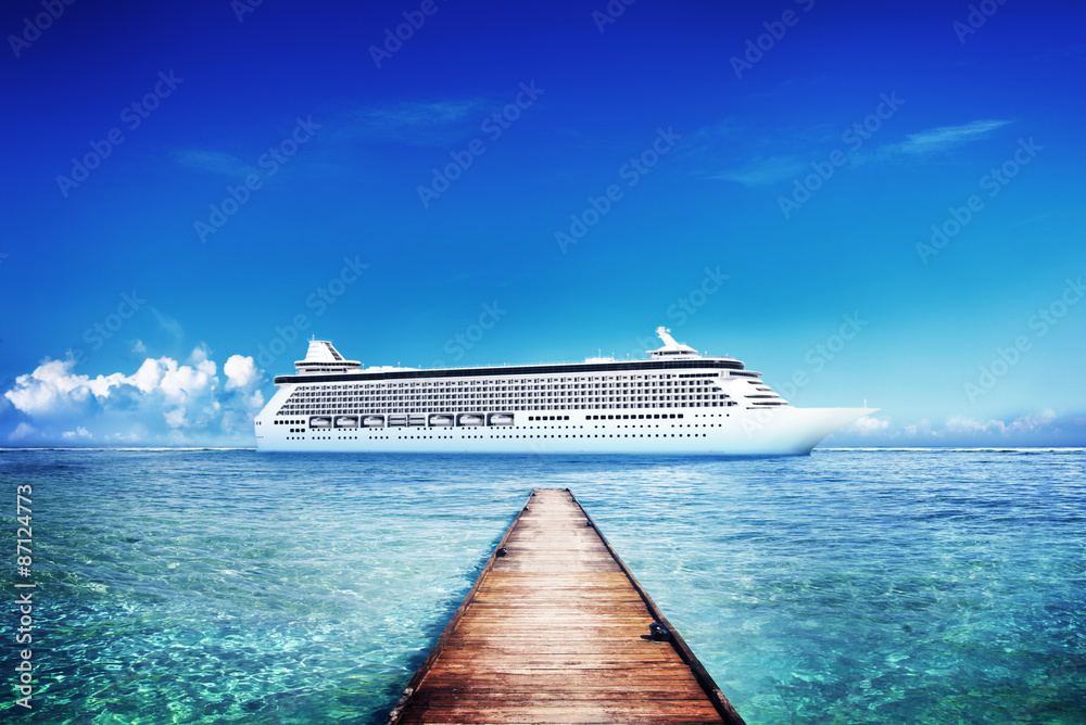 Yacht Cruise Ship Sea Ocean Tropical Scenic Concept - obrazy, fototapety, plakaty 