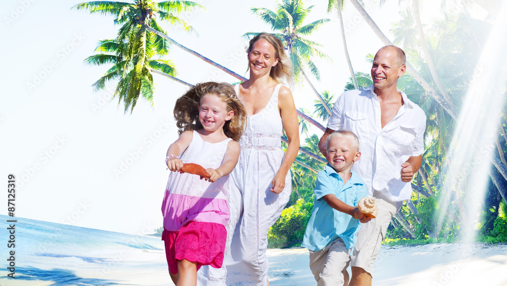 Family Happiness Beach Tropical Paradise Fun Concept