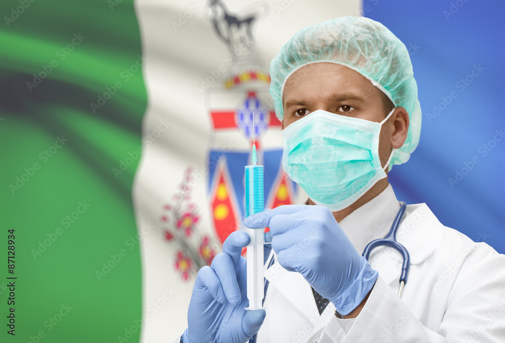 Doctor with syringe in hands and Canadian province flag on background series - Yukon Doctor with syringe in hands and Canadian province flag on background series - Yukon
