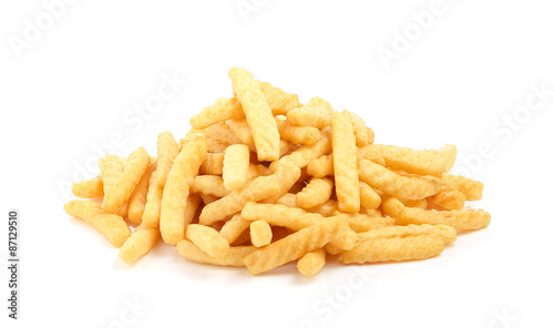 Crunchy prawn crackers on white background