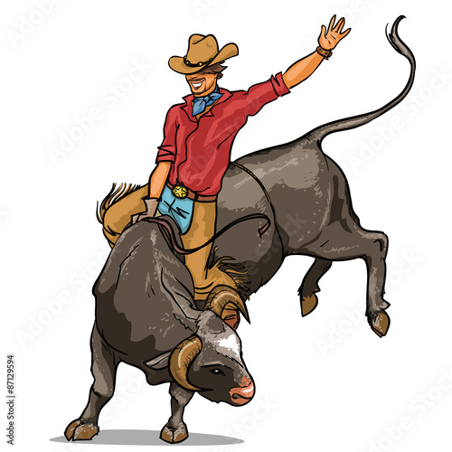 Cowboy riding a bull, Isolated