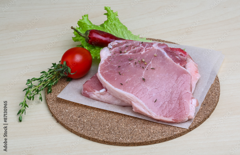 Raw pork steak