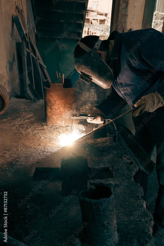 Welding steel. Welder worker works. Welding steel. Welder worker works.
