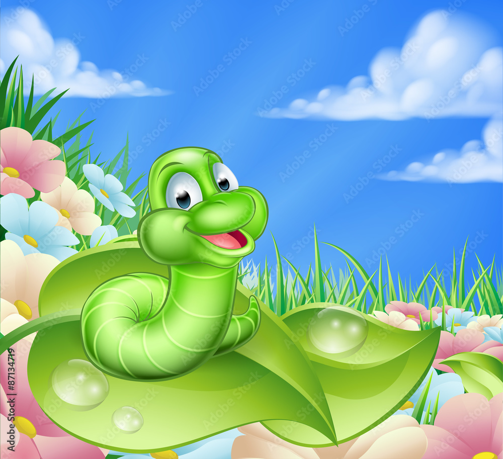 Fototapeta premium Cartoon Caterpillar in Meadow
