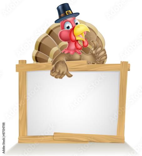 Thanksgiving Pilgrim Hat Turkey Sign photo