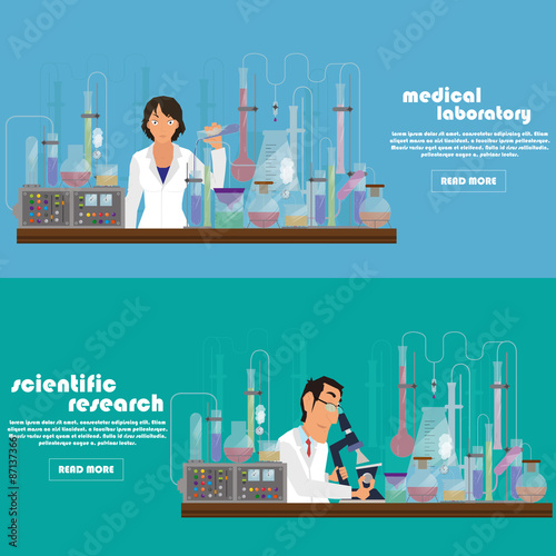 Scientific horizontal banners. Vector illustration in a flat style.